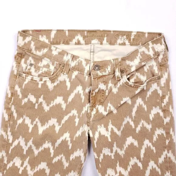 7 For All‎ Mankind Cropped Skinny Jeans Beige White Ikat Print 27 Stretch Denim - Picture 4 of 9